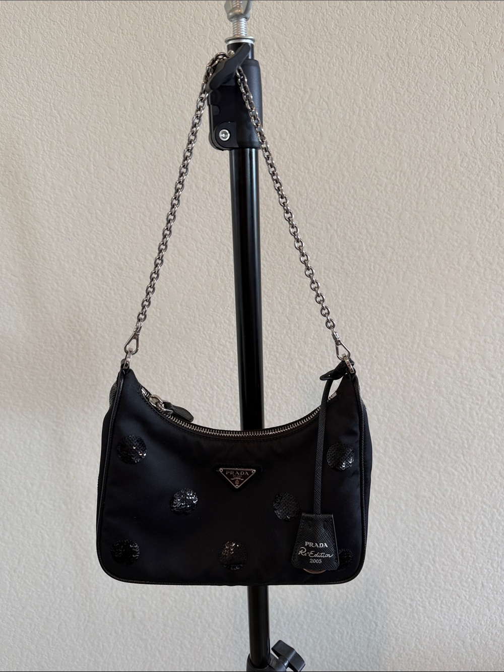 Prada Black Sequin Polka Dot Re-Edition Crossbody Bag - Picture 10 of 10
